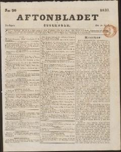 Aftonbladet Fredagen den 19 April 1833