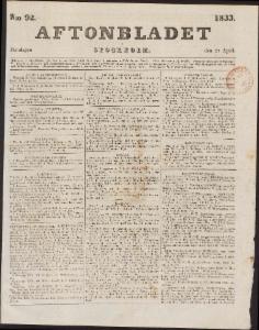 Aftonbladet Måndagen den 22 April 1833