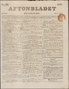 Aftonbladet Lördagen den 27 April 1833
