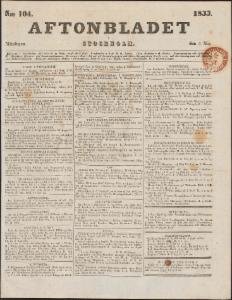 Aftonbladet Måndagen den 6 Maj 1833