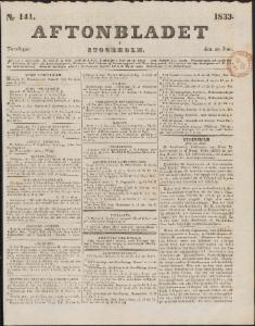 Aftonbladet Torsdagen den 20 Juni 1833
