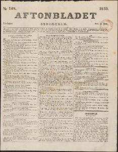 Aftonbladet Lördagen den 29 Juni 1833