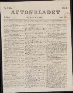 Sida 1 Aftonbladet 1833-07-09