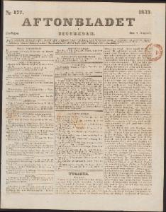 Aftonbladet Fredagen den 2 Augusti 1833