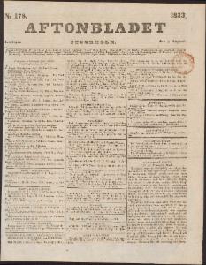 Aftonbladet Lördagen den 3 Augusti 1833