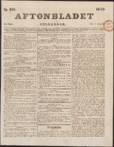 Aftonbladet Onsdagen den 7 Augusti 1833