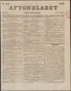 Aftonbladet Fredagen den 9 Augusti 1833