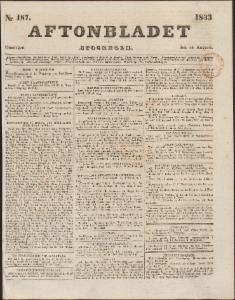 Aftonbladet Onsdagen den 14 Augusti 1833