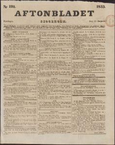 Aftonbladet Måndagen den 19 Augusti 1833