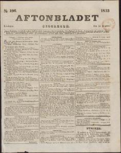 Aftonbladet Lördagen den 24 Augusti 1833