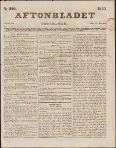 Aftonbladet Torsdagen den 29 Augusti 1833