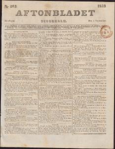 Aftonbladet Måndagen den 2 September 1833