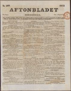 Aftonbladet Måndagen den 9 September 1833