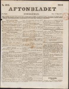 Aftonbladet Fredagen den 13 September 1833