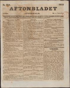 Aftonbladet Lördagen den 14 September 1833