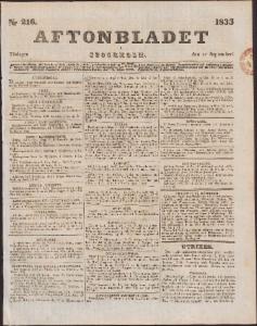 Aftonbladet Tisdagen den 17 September 1833