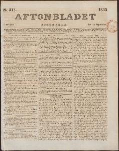 Aftonbladet Torsdagen den 19 September 1833