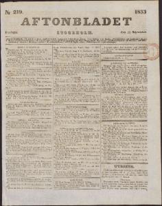 Aftonbladet Fredagen den 20 September 1833