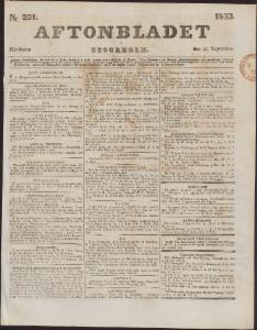 Aftonbladet Måndagen den 23 September 1833