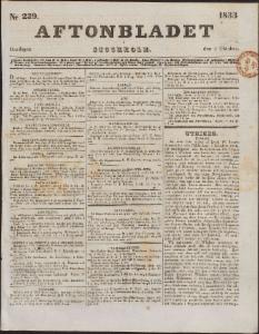 Aftonbladet Onsdagen den 2 Oktober 1833