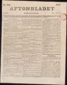 Aftonbladet Fredagen den 4 Oktober 1833