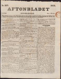Aftonbladet Onsdagen den 9 Oktober 1833