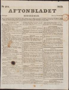 Aftonbladet Lördagen den 23 November 1833