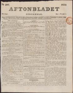 Aftonbladet Måndagen den 9 December 1833