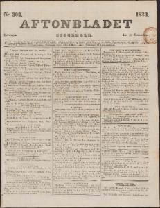 Sida 1 Aftonbladet 1833-12-28