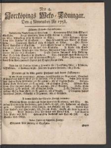 Norrköpings Tidningar Lördagen den 4 November 1758