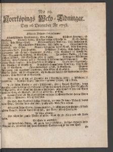Norrköpings Tidningar Lördagen den 16 December 1758