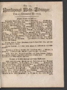 Sida 1 Norrköpings Tidningar 1758-12-23