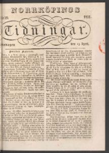 Norrköpings Tidningar Onsdagen den 13 April 1831