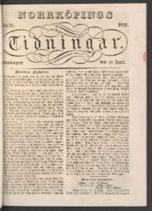 Norrköpings Tidningar Onsdagen den 20 April 1831