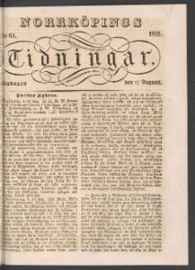 Sida 1 Norrköpings Tidningar 1831-08-17
