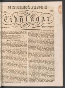 Sida 1 Norrköpings Tidningar 1831-08-20
