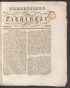 Sida 1 Norrköpings Tidningar 1832-08-08