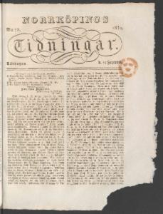 Sida 1 Norrköpings Tidningar 1832-09-29