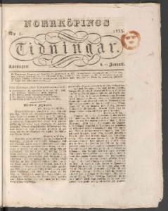 Norrköpings Tidningar Lördagen den 12 Januari 1833