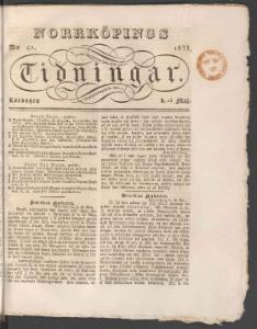 Sida 1 Norrköpings Tidningar 1833-05-25