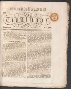 Norrköpings Tidningar Lördagen den 15 Juni 1833