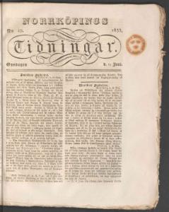 Norrköpings Tidningar Onsdagen den 19 Juni 1833