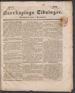 Norrköpings Tidningar Januari 1840