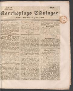 Norrköpings Tidningar Onsdagen den 19 Februari 1840