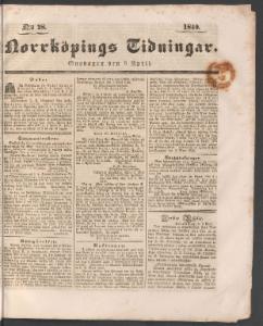 Sida 1 Norrköpings Tidningar 1840-04-08