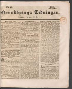 Sida 1 Norrköpings Tidningar 1840-04-11