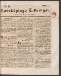 Sida 1 Norrköpings Tidningar 1840-04-15