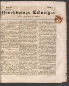 Sida 1 Norrköpings Tidningar 1840-04-18