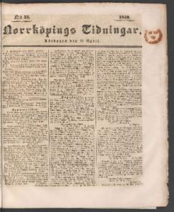 Norrköpings Tidningar Lördagen den 25 April 1840