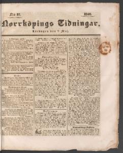 Norrköpings Tidningar Lördagen den 9 Maj 1840
